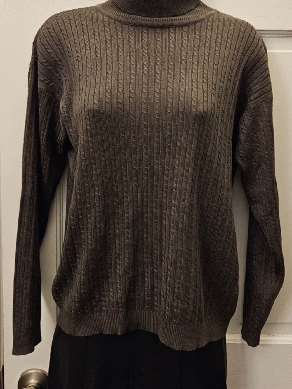 Barry Bricken 100% Silk Brown Turtleneck Sweater Textured Knit Womens Medium
